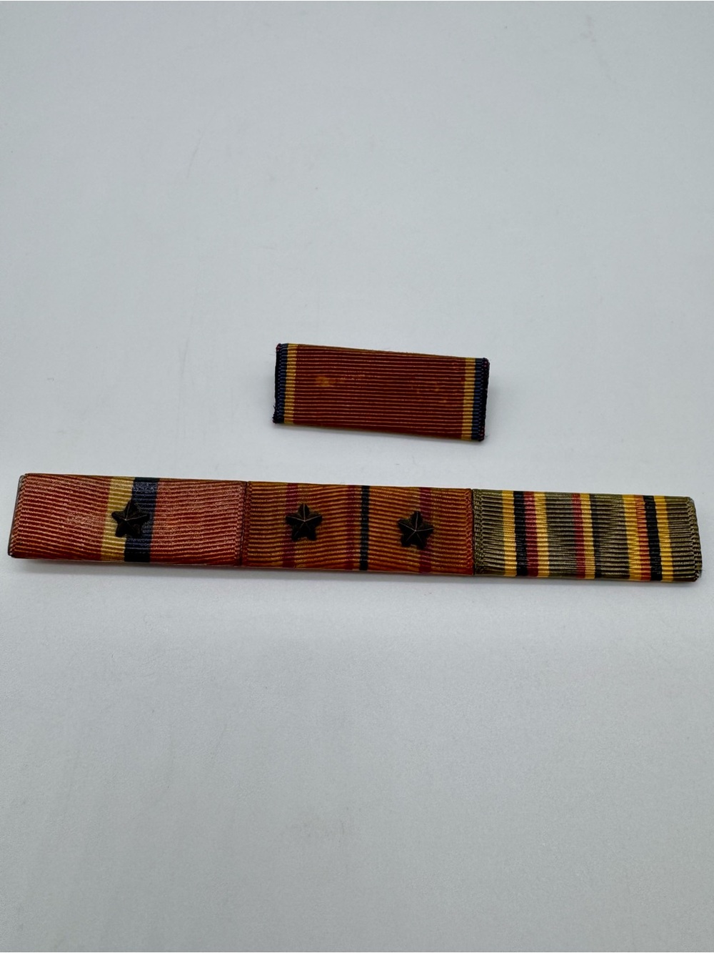 WWII US Navy USMC Military 3 Place Ribbon Bar Bronze Stars Vintage